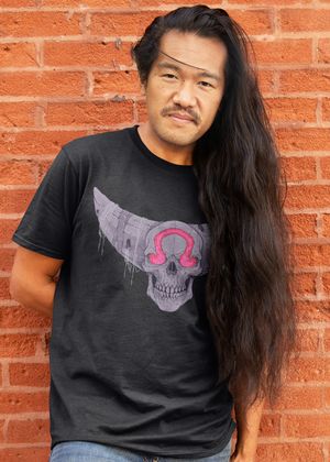 A model wearing the Future of Decay design