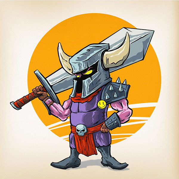 A tiny knight posing with a huge sword