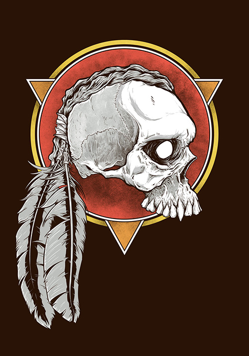 A skull with viking style braids feathers tied in it's hair