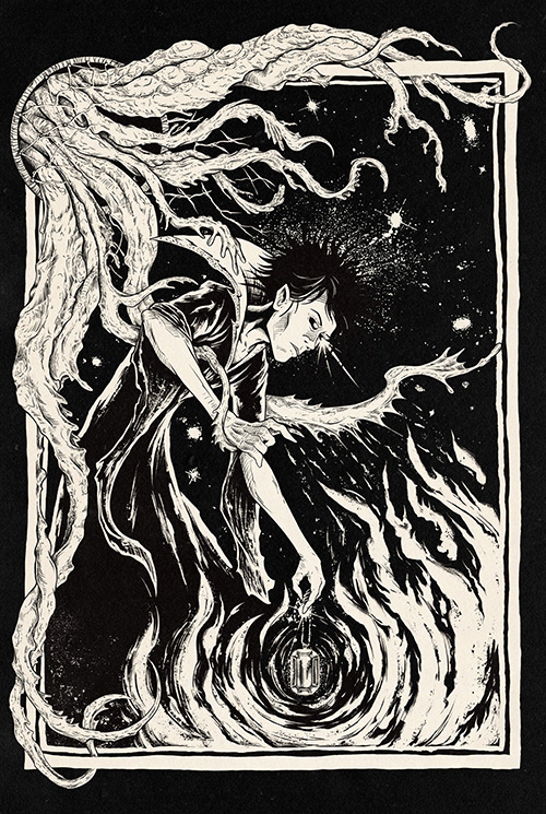 Sandman casting a protection spell trying to hold back Cthulhu's tentacles