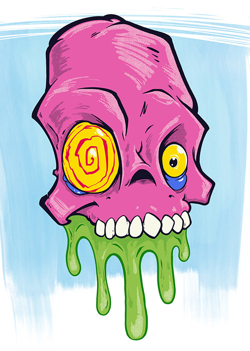 A pink skull dripping with green slime
