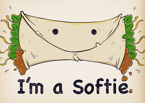 A smiling soft shell taco with the text I'm a sofite under it