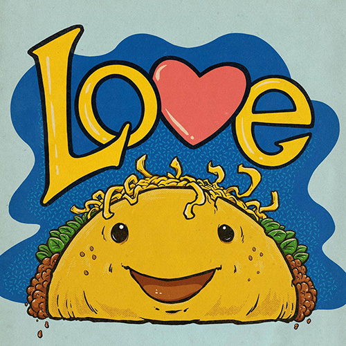 A happy taco with a heart above it