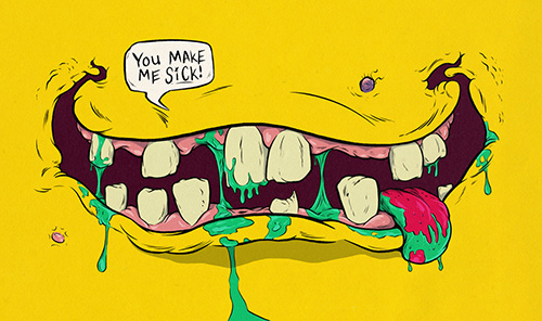 A snot filled mouth with missing teeth
